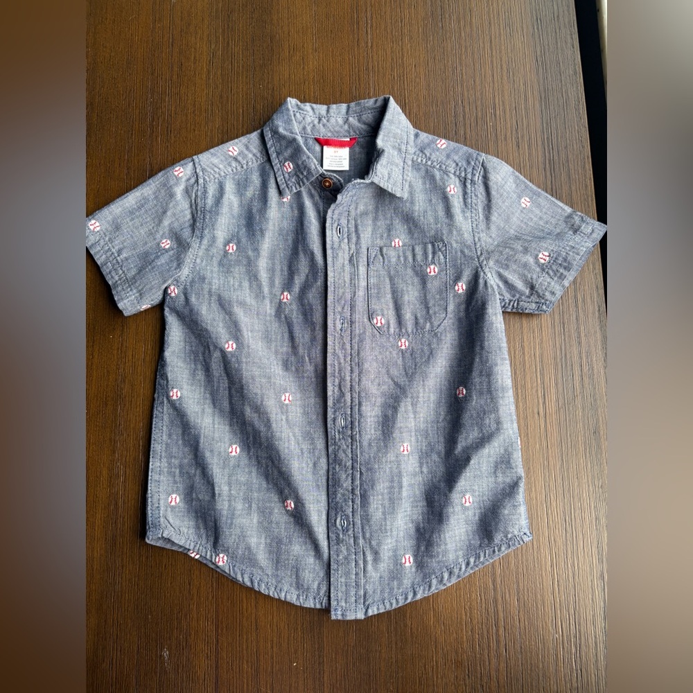 Gymboree, Baseball Button Down Short Sleeve Shirt, size 3T